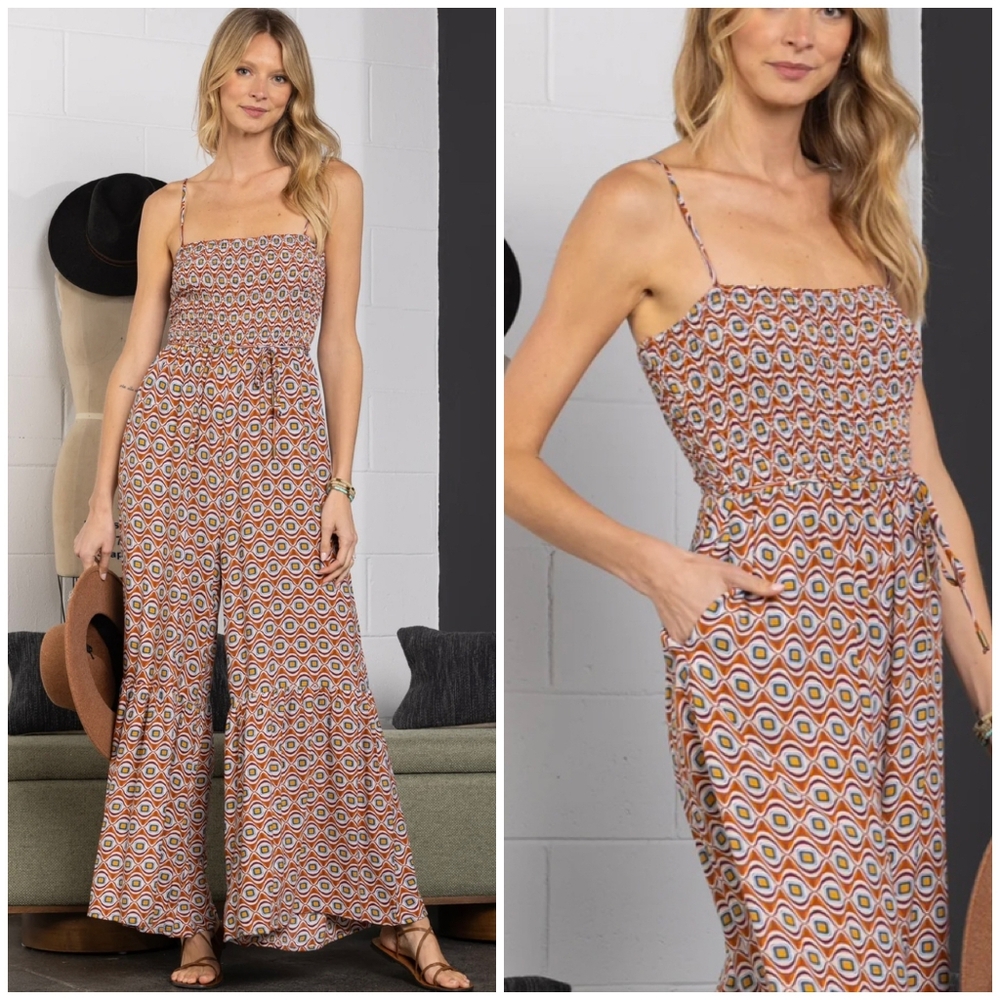 Ces Femme Boho Chic Wide Flare Leg Jumpsuit